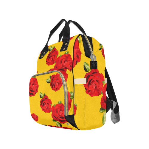 Fairlings Delight's Floral Luxury Collection- Red Rose Multi-Function Diaper Backpack 53086c5 Multi-Function Diaper Backpack/Diaper Bag (Model 1688)