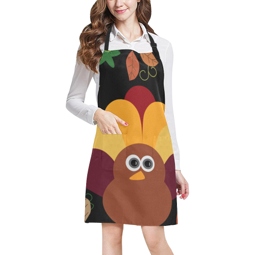 Thanksgiving Turkey on Black All Over Print Apron