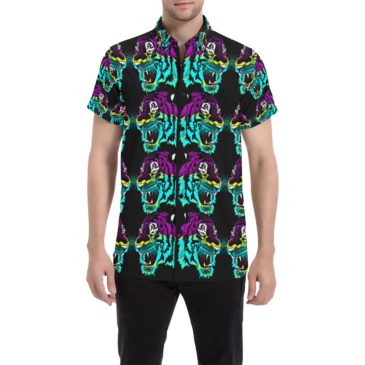 Rainbow Animals - Tiger Men's All Over Print Short Sleeve Shirt (Model T53)