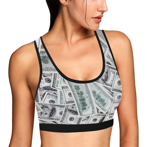 Cash Money / Hundred Dollar Bills Women's All Over Print Sports Bra (Model T52)