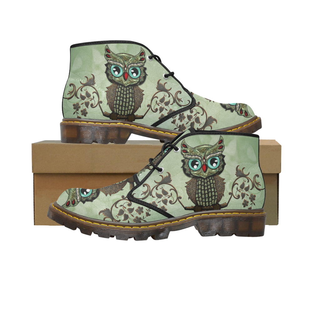 Wonderful owl, diamonds Women's Canvas Chukka Boots (Model 2402-1)
