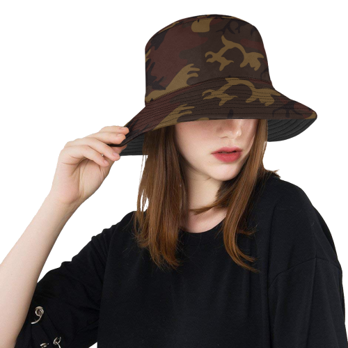 Camo Dark Brown All Over Print Bucket Hat