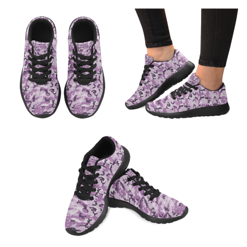 Woodland Pink Purple Camouflage Kid's Running Shoes (Model 020)