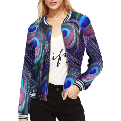Peacock Feather All Over Print Bomber Jacket for Women (Model H21)