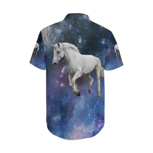 Unicorn and Space Men's Short Sleeve Shirt with Lapel Collar (Model T54)