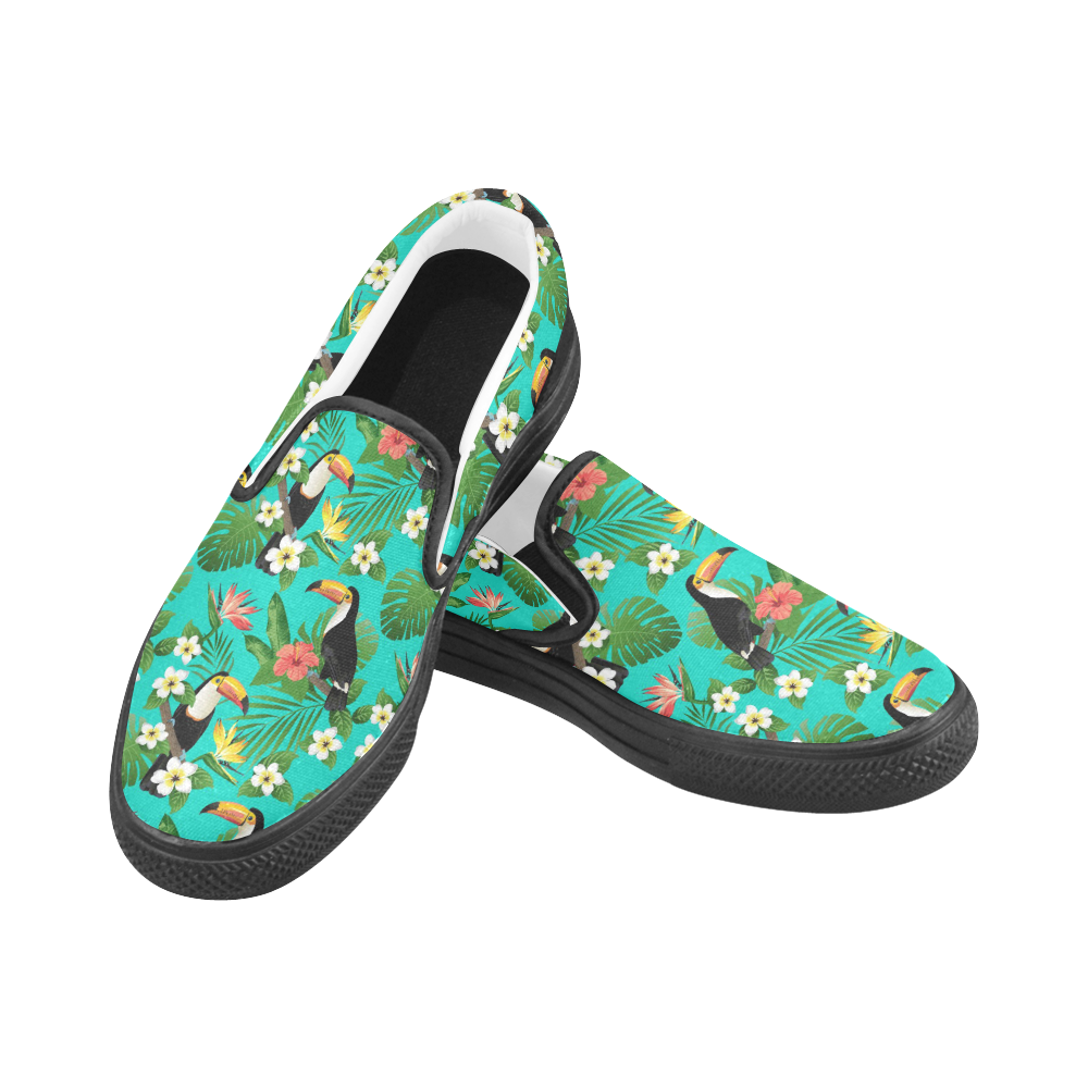 Tropical Summer Toucan Pattern Slip-on Canvas Shoes for Men/Large Size (Model 019)