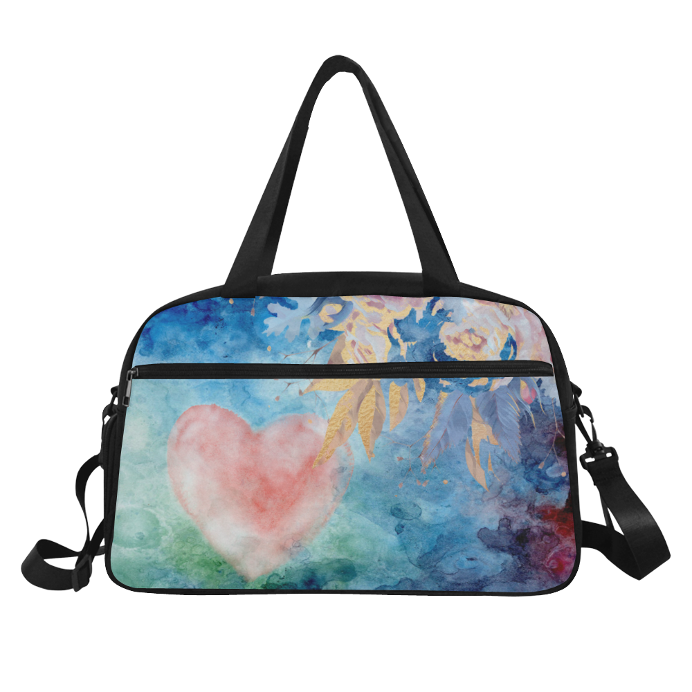 Heart and Flowers - Pink and Blue Fitness Handbag (Model 1671)