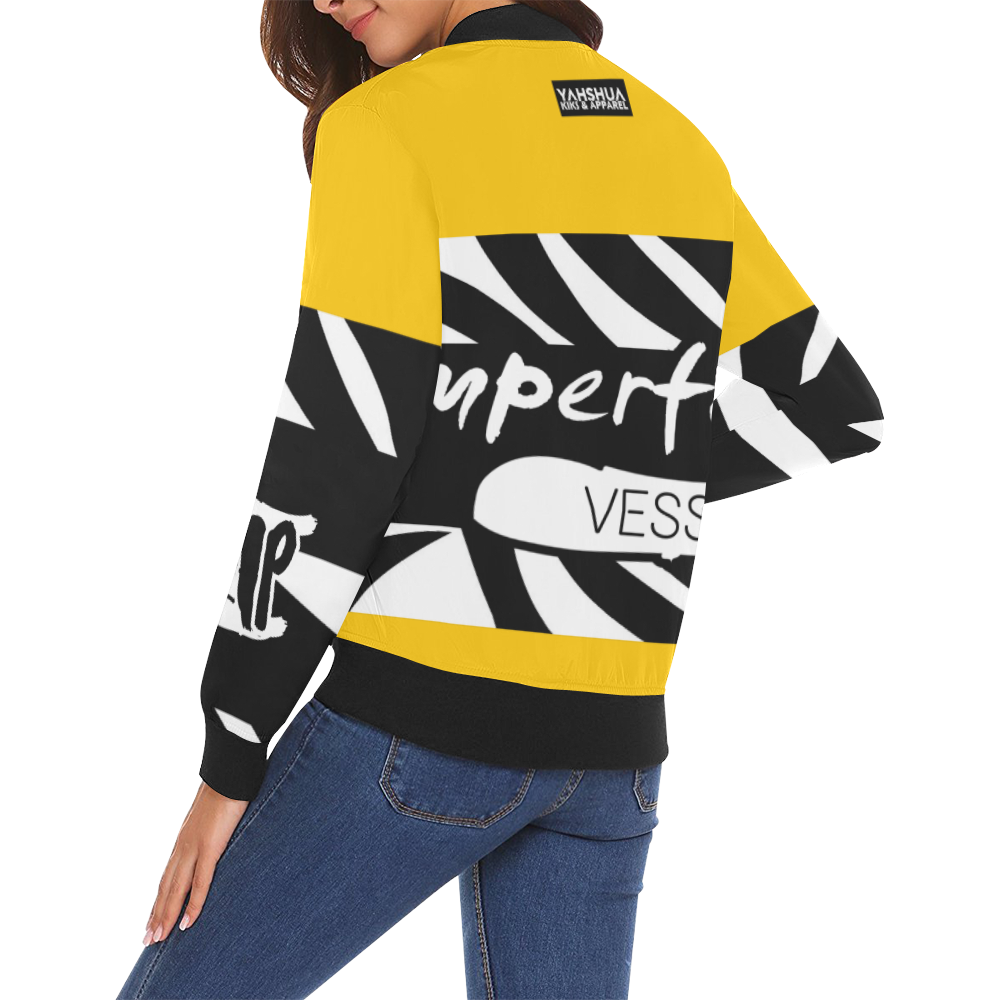 Yellow All Over Print Bomber Jacket for Women (Model H19)
