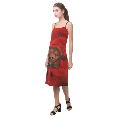 Skulls on red vintage background Alcestis Slip Dress (Model D05)