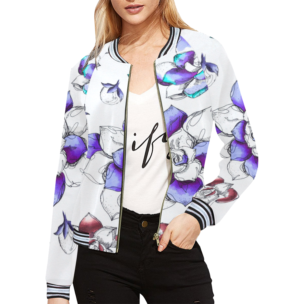 floral n All Over Print Bomber Jacket for Women (Model H21)
