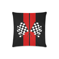 Race Car Stripe, Checkered Flag, Black and Red Custom Zippered Pillow Case 16"x16"(Twin Sides)
