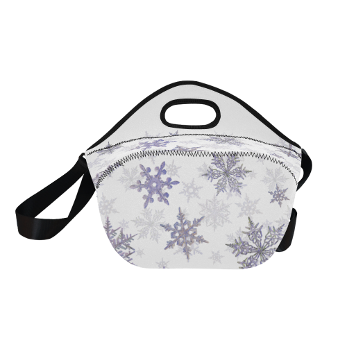 Snowflakes Blue Purple on white Neoprene Lunch Bag/Large (Model 1669)