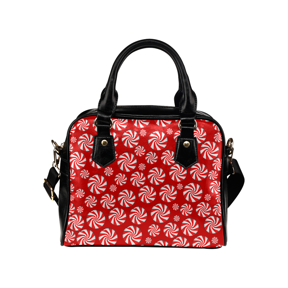 Christmas Peppermint Candy on Red Shoulder Handbag (Model 1634)