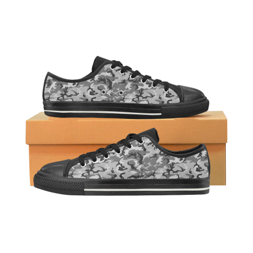 Woodland Urban City Black/Gray Camouflage Men's Classic Canvas Shoes (Model 018)