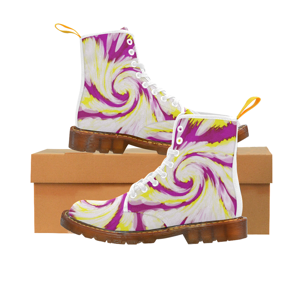 Pink Yellow Tie Dye Swirl Abstract Martin Boots For Women Model 1203H