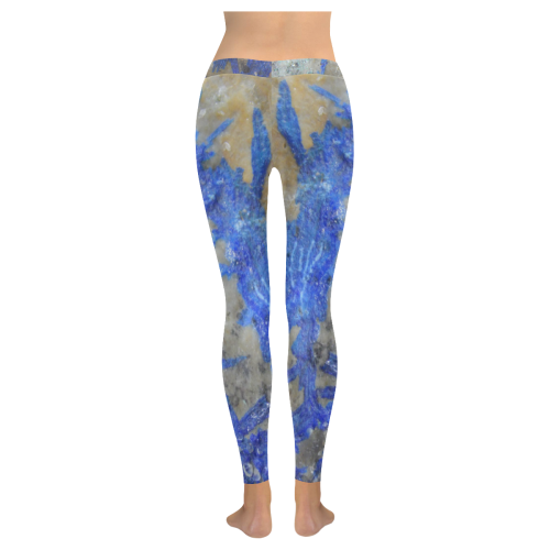 Blue crystal in the ruff Women's Low Rise Leggings (Invisible Stitch) (Model L05)