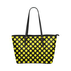 Yellow Polka Dots on Black Leather Tote Bag/Small (Model 1651)