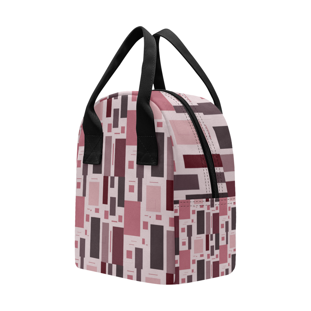 Abstract Burgundy Squares Zipper Lunch Bag (Model 1689)