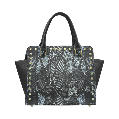 Dark Grey Mosaic Glass Rivet Shoulder Handbag (Model 1645)