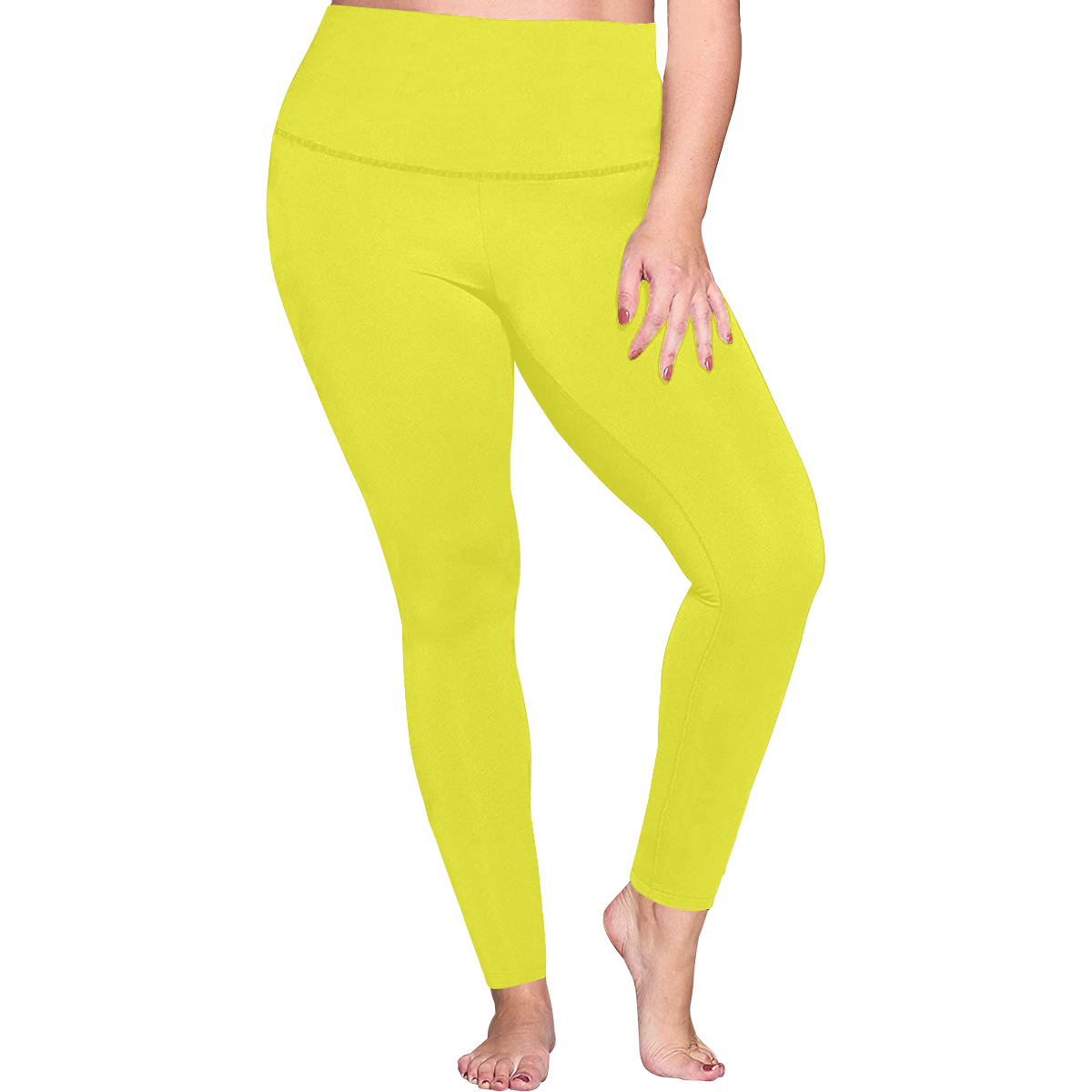 color maximum yellow Women's Plus Size High Waist Leggings (Model L44)