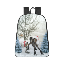 Christmas cute bird and horse Fabric School Backpack (Model 1682) (Large)