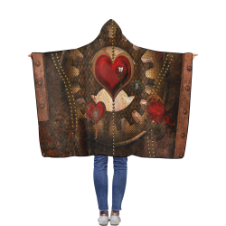 Steampunk, awesome herats with clocks and gears Flannel Hooded Blanket 40''x50''