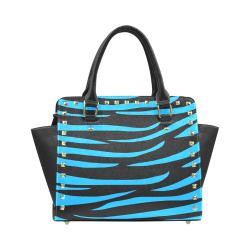 Tiger Stripes Black and Blue Rivet Shoulder Handbag (Model 1645)