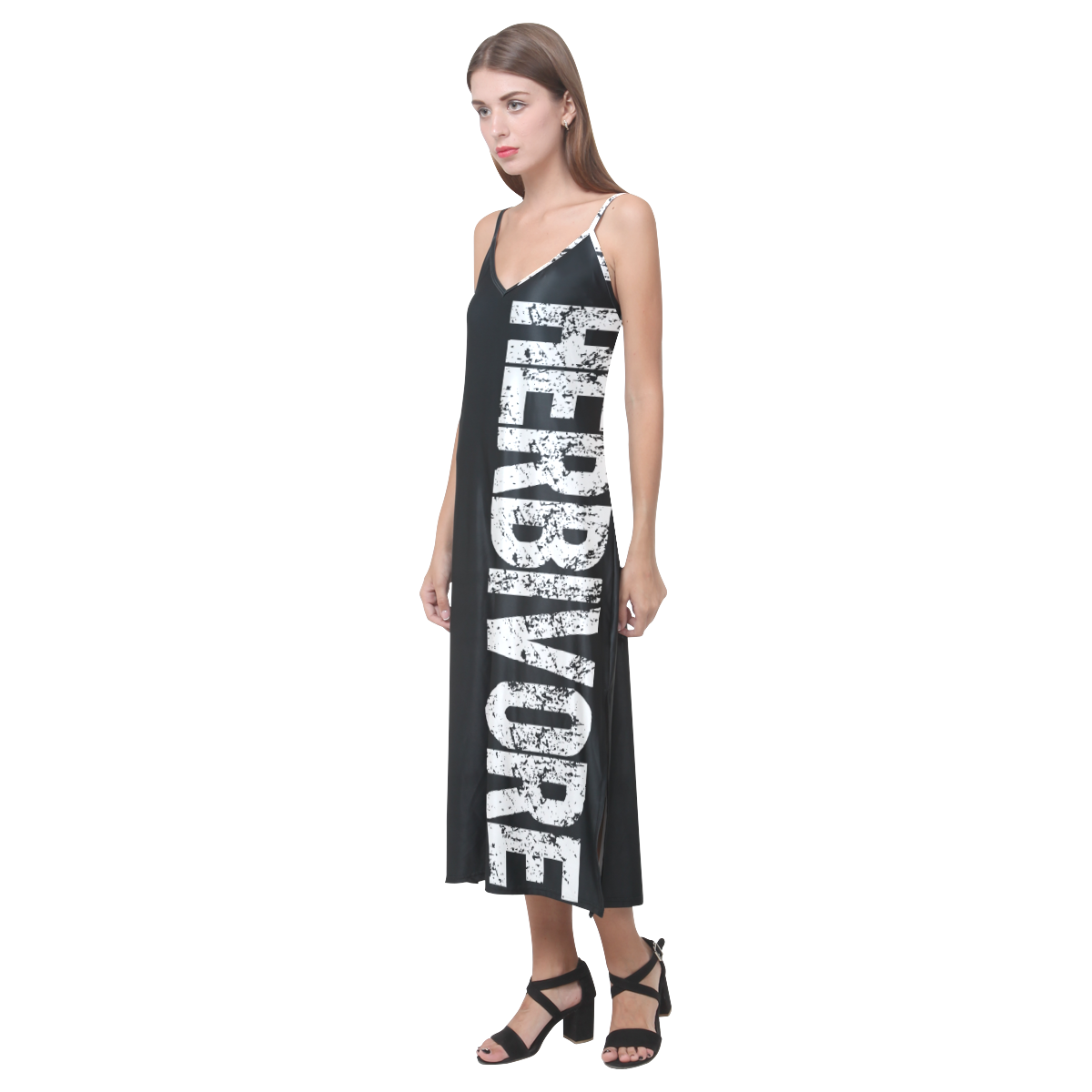 Herbivore (vegan) V-Neck Open Fork Long Dress(Model D18)