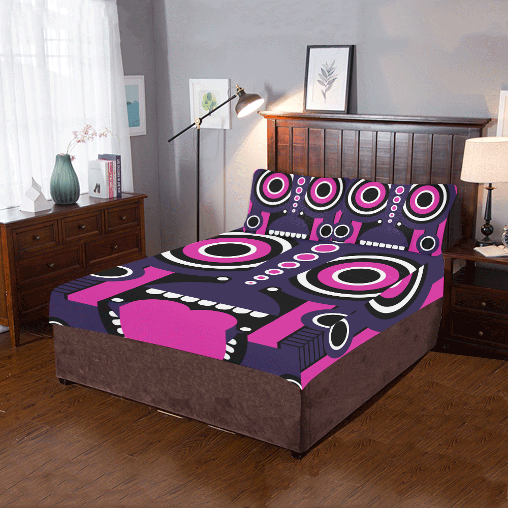 Pink Purple Tiki Tribal 3-Piece Bedding Set