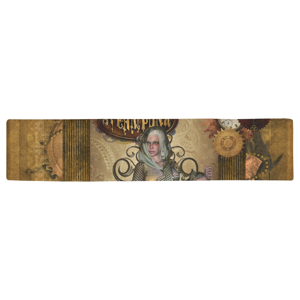 Steampunk lady with owl Table Runner 16x72 inch