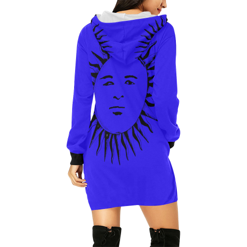 GOD Hoodie Dress Royal Blue All Over Print Hoodie Mini Dress (Model H27)