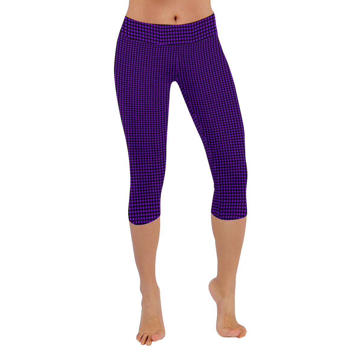 Squares in Purple Women's Low Rise Capri Leggings (Invisible Stitch) (Model L08)