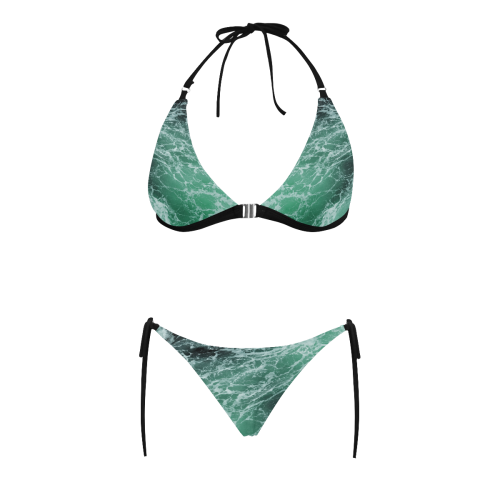 Green Ocean Wave. Buckle Front Halter Bikini Swimsuit (Model S08)