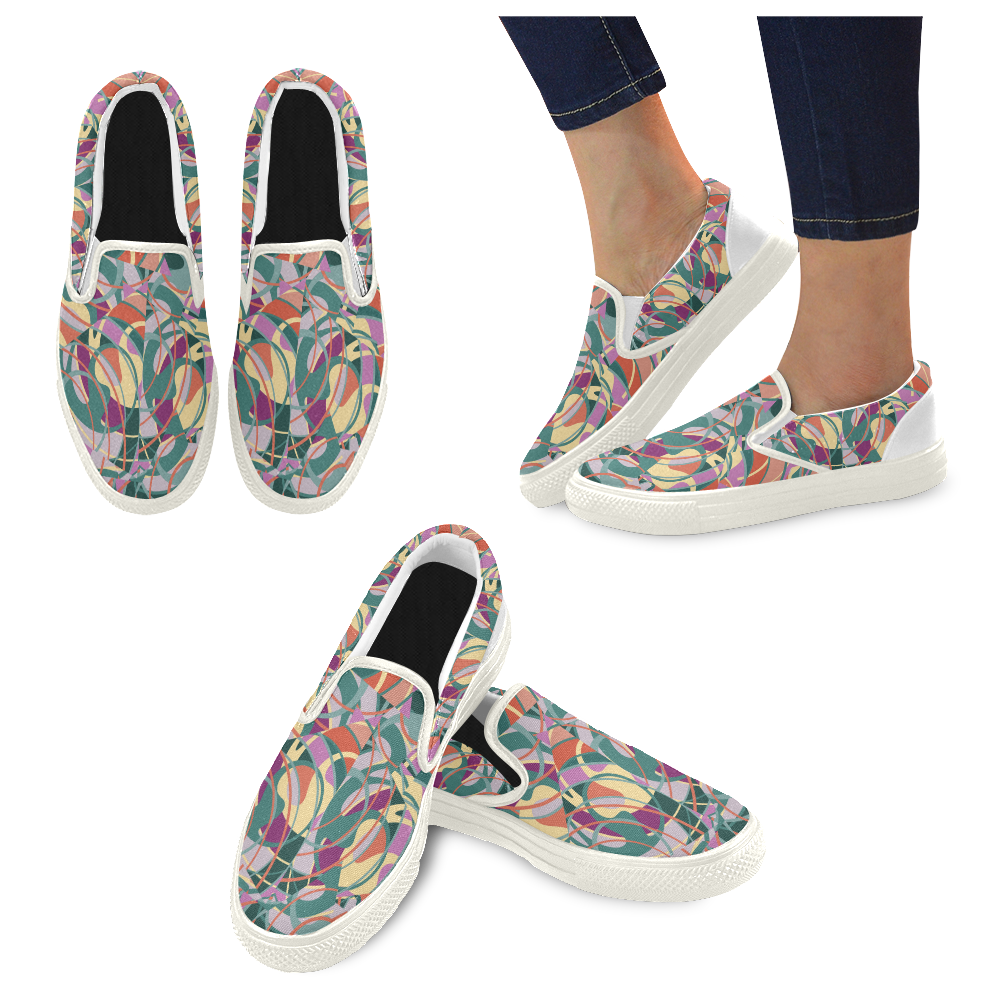 Summer Abstract Original Women's Unusual Slip-on Canvas Shoes (Model 019)