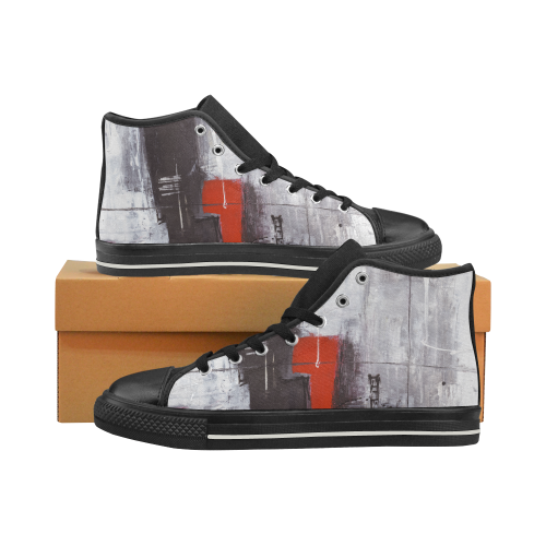 Black & red Men’s Classic High Top Canvas Shoes (Model 017)