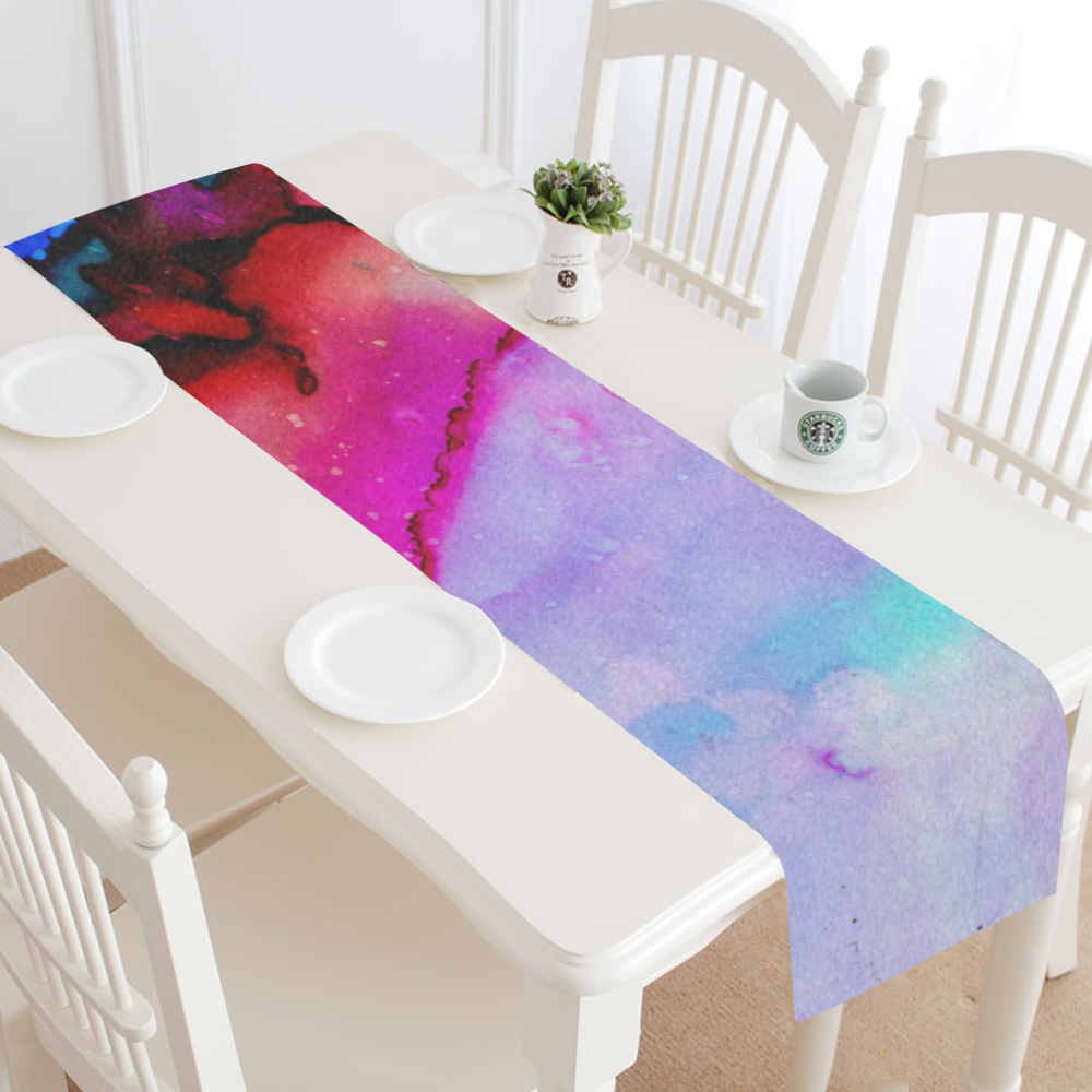 Red purple green ink Table Runner 16x72 inch