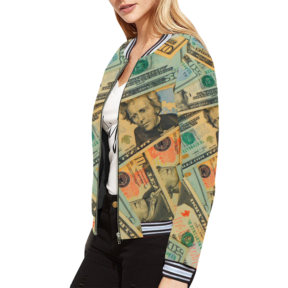 US DOLLARS 2 All Over Print Bomber Jacket for Women (Model H21)