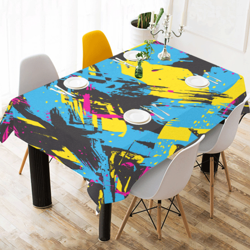 Colorful paint stokes on a black background Cotton Linen Tablecloth 52"x 70"