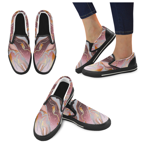 Rose gold glitter marble Women's Slip-on Canvas Shoes/Large Size (Model 019)