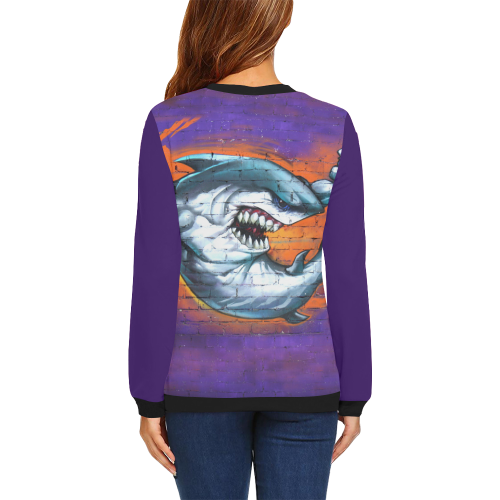 Graffiti Shark (Vest Style) All Over Print Crewneck Sweatshirt for Women (Model H18)