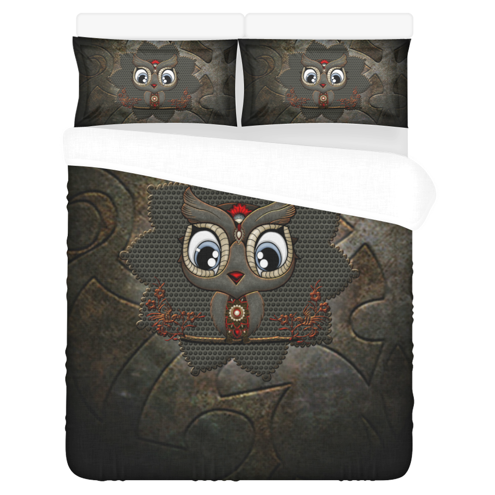 Funny steampunk owl 3-Piece Bedding Set