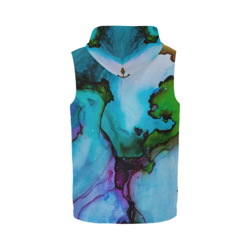 Blue green ink All Over Print Sleeveless Zip Up Hoodie for Men (Model H16)