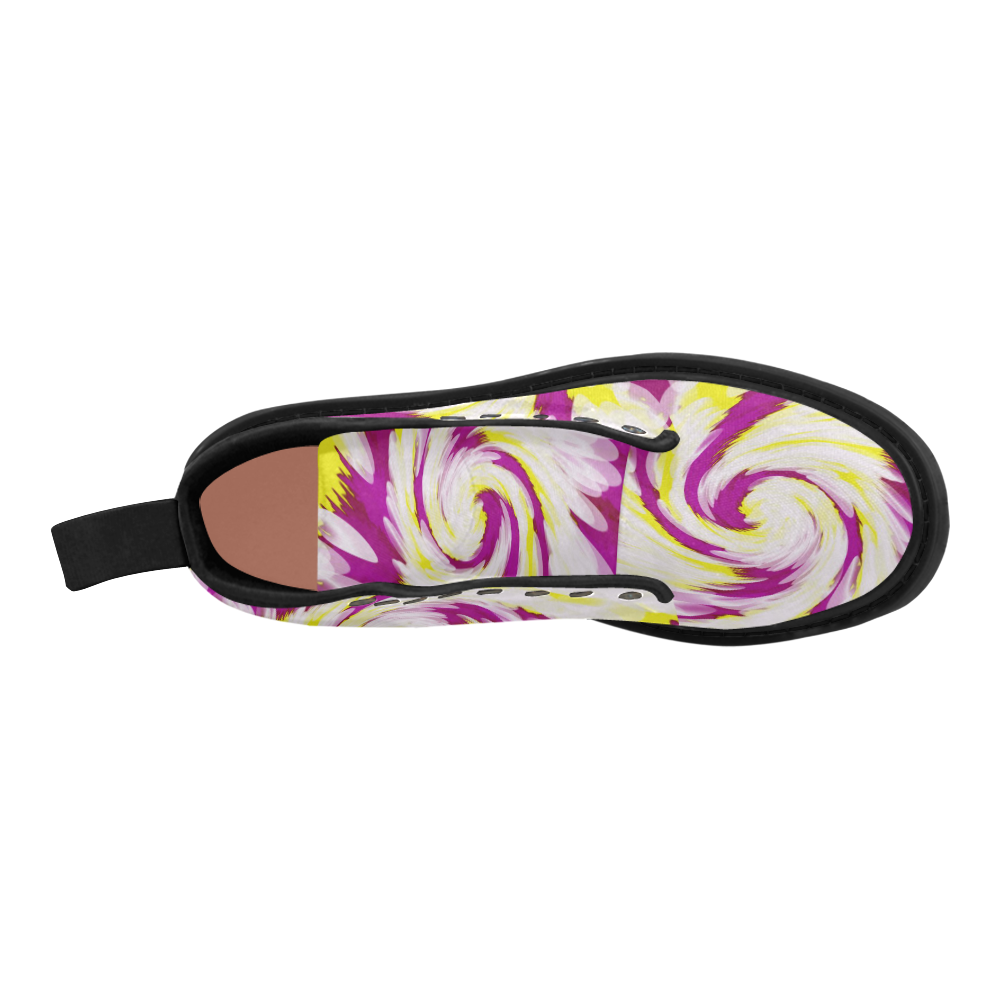 Pink Yellow Tie Dye Swirl Abstract Martin Boots for Women (Black) (Model 1203H)