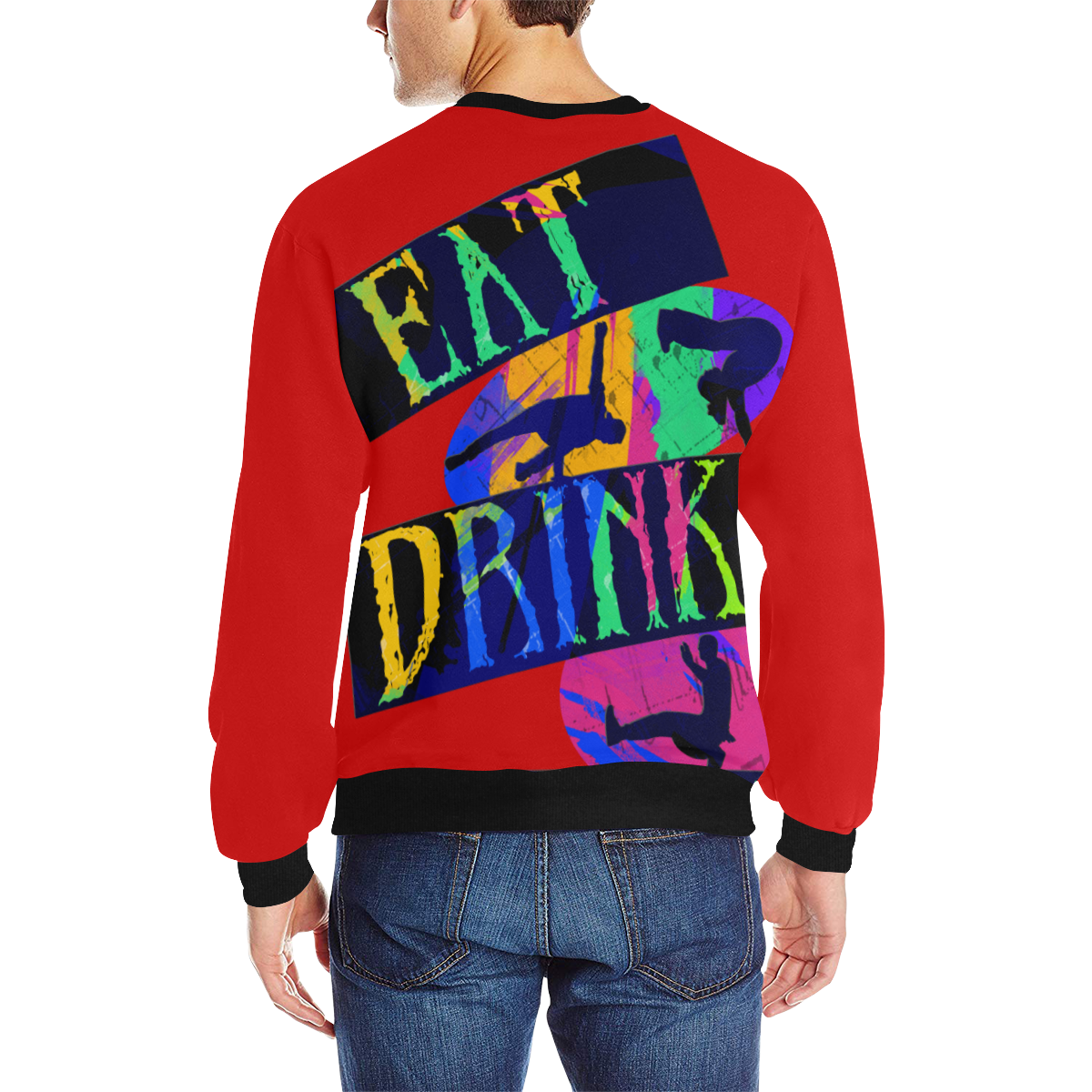 Break Dancing Colorful / Red Men's Rib Cuff Crew Neck Sweatshirt (Model H34)