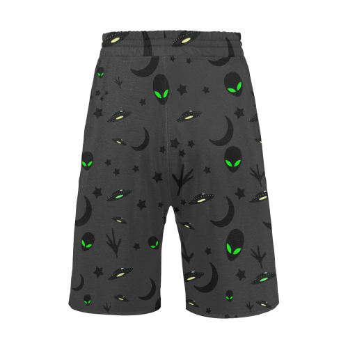 Alien Flying Saucers Stars Pattern on Charcoal Men's All Over Print Casual Shorts (Model L23)