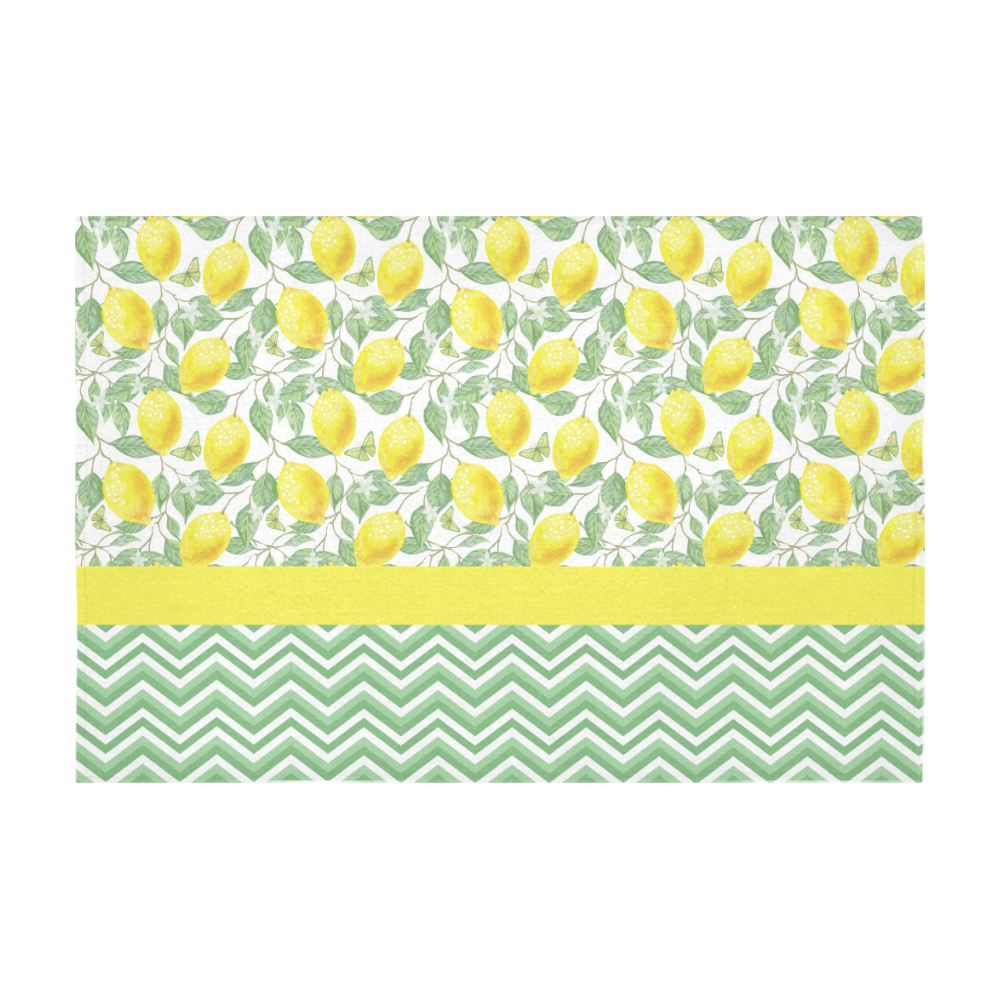 Lemons With Chevron 2 Cotton Linen Tablecloth 60" x 90"