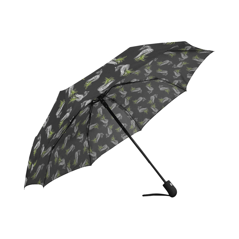 Zebra pattern on black Auto-Foldable Umbrella (Model U04)