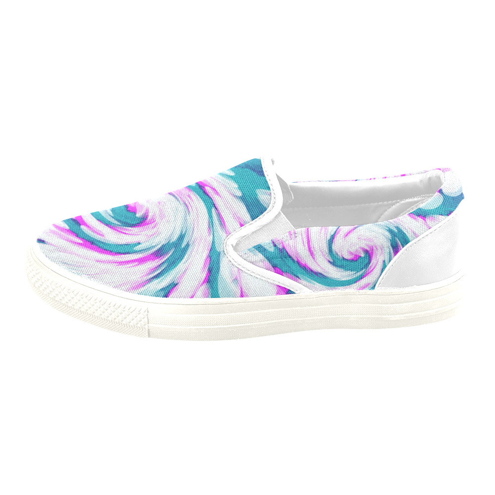 Turquoise Pink Tie Dye Swirl Abstract Slip-on Canvas Shoes for Kid (Model 019)