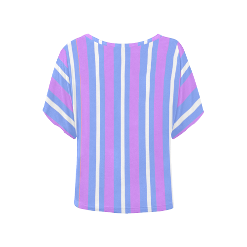 Blue Pink White Stripes Summer Women's Batwing-Sleeved Blouse T shirt (Model T44)