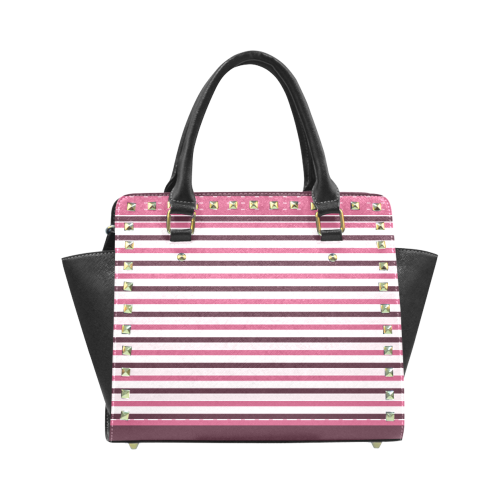 TubeTop Retro Pink Black Rivet Shoulder Handbag (Model 1645)